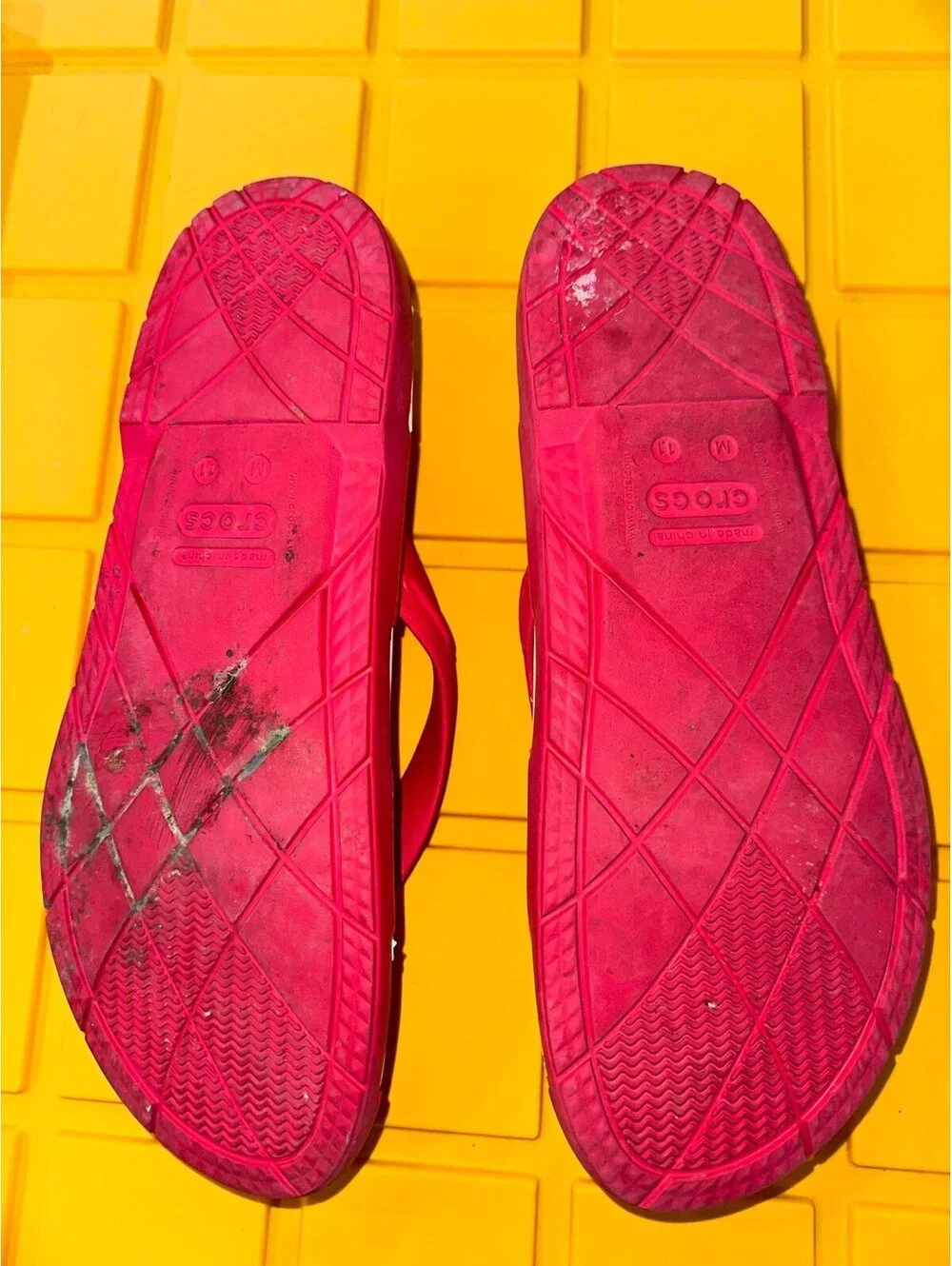 Crocs red and white flip flops size men’s 11